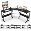 COSTWAY Scrivania ad Angolo a Forma di L con Presa Elettrica, Scrivania Angolare per Computer con Supporto Monitor Movibile, 225cm Postazione da Lavoro per 2 Persone per Lavoro e Gioco (Nero)