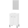 Baikal Mobile da bagno. 2 porte. Armadio con gambe. Include lavabo in ceramica e specchio liscio. Mobile ausiliario. Armadietto da bagno. Armadio ausiliario. Consegnato in kit. 50 cm Bianco.