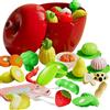 IZDUDO Giocattolo da Taglio per Bambini, 24 Pezzi Set di Cibo Finto Accessori Cucina con Frutta, Verdura e Scatola, Giochi di Ruolo Giocattolo Educativo per Figli 3+ Anni