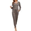 Namatime Pigiama da donna lungo in cotone, pigiama in due pezzi, pigiameria con pizzo, scollo a V, pigiama con tasche, Colore: rosa., S