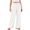 Lishang Pantaloni di Lino Donna Estivi Elastico Vita Alta Pantaloni Freschi Estivi Donna Pantalone Casual Spiaggia Comodi con Tasche Bianco L