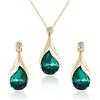 Clearine Cristalli austriaci Goccia Jewellery Set Smalto Foglia Elegante Ciondolo Strass Collana Orecchini Pendenti per Donne Verde Colore Oro-Fondo