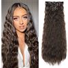 FLUFYMOOZ Extension per capelli con clip, 6 pezzi, Extension per capelli lunghe con onde da sirena sintetiche con clip per capelli da donna 60 cm (Marrone cioccolato scuro)