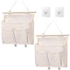 OMJMYY 2 Pezzi Borsa Portaoggetti da Parete, Organizer da Appendere in Tessuto Lino Cotone Impermeabile con Tasche Multiuso per Camera, Cucina, Bagno, Dormitorio (Beige)