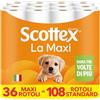 Scottex Carta Igienica La Maxi, Rotoli di Carta Igienica a Durata Tripla, Extra Morbidi e Assorbenti, con Trama 3D, 36 Maxi Rotoli da 500 Strappi (18,000 Strappi)