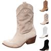 Generico Camperos Texani Donna Invernali Western Tronchetti da Cowboy Cowgirl Stivali Donna Alti con Tacco Stivaletto a Metà Polpaccio Stivali Donna Indianini Stivaletti Tacco Medio Cerniera Scarponcino
