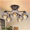 Kowanie Lampada da soffitto in vetro, lampada da soffitto per soggiorno vintage: lampada da soggiorno nera a 5 fiamme, grigio fumo, in metallo, industriale, E27, lampada da cucina - senza lampadina