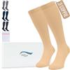 360 Relief Calze Compressione Graduata Donna e Uomo - 3 Coppie Solido Colore Gambaletti Compressione Graduata per Sports, Running, Viaggio, Ciclismo, Lavoro - L/XL Beige con Borsa Lavanderia
