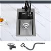 KEOKBON 28 x 50 cm, piccolo lavello nero antracite, lavello da incasso con scarico, lavello da cucina con foro per rubinetto, in acciaio inox, rettangolare, lavello da cucina 1 bacino con valvola a