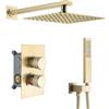 RONMX Set Doccia a Incasso, RSS0390 Oro Spazzolato Sistema Doccia, 10in/12in Colonna Doccia con Piazza Girevole Soffione in Acciaio Inox 304, Doccetta in Rame, Corpo in Ottone 59A, Autopulente