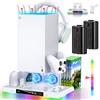 Auarte Supporto di raffreddamento a LED e stazione di ricarica per console e controller Xbox Series X, accessori per Xbox Series X, con 2 batterie ricaricabili da 1400 mAh, 15 modalità di illuminazione,