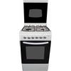 Lar.el Cucina con Forno a Gas 4 fuochi 50x50 Bianca Vetro Grill Elettrico valvolata
