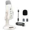 ZealSound Microfono a Condensatore USB per PC, iPhone e Smartphone - con Cancellazione del Rumore, Mute e Reverberazione, Plug e Play per Gaming, Podcast, Stream, Registrazione, AMSR, k66 Bianco Perla