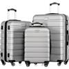 COOLIFE Valigie Valigia Trolley rigido ultraleggero e capiente,Chiusura a combinazione laterale con TSA, 4 ruote per facilitare il trasporto (Argento, Set da 3 Pezzi)