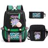 Generisch Mengmiao KPop Demon Hunters - Set da 3 pezzi con zaino, borsa a tracolla e astuccio, zaino per la scuola per ragazzi e ragazze, unisex, borsa per la scuola, il tempo libero e i viaggi, nero-verde5