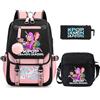 Generisch Mengmiao KPop Demon Hunters - Set da 3 pezzi con zaino, borsa a tracolla e astuccio, zaino per la scuola per ragazzi e ragazze, unisex, borsa per la scuola, il tempo libero e i viaggi, nero-rosa4