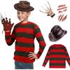 Yearsahrk Freddy Kruger Costume per bambini, 4 pezzi, Nightmare Elm Street Freddy Krueger maschera maglione a righe guanto, cappello carnevale Halloween costume
