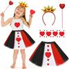 Mprocen Costume da regina di cuori per ragazze, costume da regina di cuori per bambini, con gonna a tutù, corona, bacchetta, cuore, adesivi, per ragazze, festa mondiale del libro, carnevale, feste