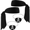 YUYWWAN Set di Accessori Pirata Adulti Bambini, 2 Bandana da Pirata 2 Benda per Occhi Pirata, Accessori Costume Pirata Uomo Donna per Carnevale Halloween Capitano Pirata Cosplay Accessori (Nero)