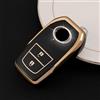 Car Passion Cover Guscio Chiave TPU Lucida Compatibile Con Toyota Yaris Aygo RAV4 Avensis Auris C-HR Land Cruiser Silicone 2 Tasti Custodia Protezione Telecomando Auto Dorato (Nero - Oro)