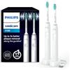 Philips Sonicare 3100 spazzolino elettrico sonico, sensore di pressione e timer, colore bianco, confezione doppia, modello HX3675/13, Sonicare 3100, Bianco/Bianco