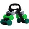 SPORTNOW Set 6 Manubri Pesi (2x1 kg, 2x2 kg, 2x3 kg) da 12 kg con Supporto/Kettlebell, in Metallo e Plastica Multicolore | Aosom Italy