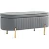 HOMCOM Panca Contenitore Ovale da 72L con Coperchio Sollevabile, in Tessuto Vellutato e Legno, 108x44x43.5 cm, Grigio | Aosom Italy