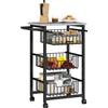 HOMCOM Carrello da Cucina a 3 Cestelli con Maniglia, in Acciaio e Legno, 49.5x31x69 cm, Nero e Grigio Chiaro | Aosom Italy