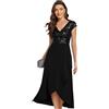 Ever-Pretty Vestito Elegante Donna Midi con Scollo a V Abito con Corpetto in Paillettes e Gonna Asimmetrica per Cocktail e Cerimonie Nero 48