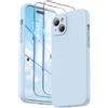 SURPHY Cover con 2*Vetro Temperato e Cordino per iPhone 15 plus (6,7), Silicone Custodia per iphone 15 plus, Protezione Fotocamera, Compatibile con 15 plus Case Protezione Completa, Blu nuvola