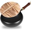 Generico padella in ferro forgiato, 24/28 cm, non rivestita, in forgiato a mano, con coperchio in legno, grande vaso, padella in ferro giapponese, distribuzione uniforme del calore (24cm)