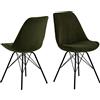 AC Design Furniture Emanuel - Set di 2 sedie da pranzo con schienale imbottite, forma organica, colore verde oliva, seduta imbottita in tessuto con gambe in metallo nero