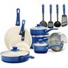 GreenLife Soft Grip Batteria di Pentole 16 Pezzi, Rivestimento Antiaderente senza PFAS, Padella 12/18/24 cm,Casseruola con Coperchi, Pentola 15/18 cm, Lavabile in Lavastoviglie, Blu