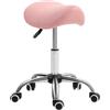 HOMCOM Sgabello a rotelle, sedia da lavoro con altezza regolabile 49-61 cm e sella ergonomica, 52x53x49-61cm, rosa | Aosom Italy