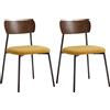 HOMCOM Set di 2 sedie da sala da pranzo con seduta effetto pelo, schienale curvo effetto legno, interni, giallo