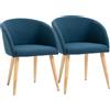 HOMCOM Set di 2 sedie da pranzo sedia da cucina Design scandinavo - Piedi inclinati effilati Legno di Gomma - Seduta Schienale braccioli ergonomici Aspetto Lino Blu Anatra