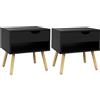 HOMCOM Set di 2 comodini comò con cassetti gambe in legno massiccio moderno 50 x 39 x 51 cm nero e legno naturale
