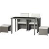 Outsunny Set da salotto da giardino incastrabile con grande tavolo rettangolare 2 poltrone e 2 sgabelli cuscini bianchi rimovibili lavabili in resina tressée effetto rattan grigio