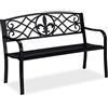 Relaxdays Panca da Giardino, Con Giglio Decorativo, a 2 Posti, Acciaio, Arredamento Outdoor, 86 x 127 x 60 cm, Nero