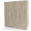 Armadio 4 ante battenti con 2 cassetti effetto quercia 178x51,4x191,5 cm