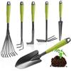 COM-FOUR® Set Attrezzi da Giardino da 6 Pezzi - Set da Giardino con Doppia Zappa, Piccolo Coltivatore, Raschietto per Giunti, Rastrello a Mano, Cazzuola per Fiori (Set da giardino 6 pezzi)