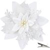 MIKAILE 20 Pezzi Fiori di Natale Artificiali con Clip, Fiori Poinsettia Glitter per Albero di Natale Ghirlanda Decorazioni Natalizie Casa (Bianco)
