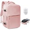 BOXSAM Zaino Sottovuoto Viaggio Con Pompa Zaino Easyjet 45x36x20 Aereo Bagaglio a Mano Zaini 15.6 Pollici Porta PC Casual Impermeabile Daypack Borsa da Cabina per Donna Uomo Rosa