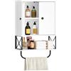 MAHANCRIS Mobili a Muro, Armadietto Bagno Sospeso, Armadio Mobiletto per Medicinali a 3 Livelli Regolabili e Porta Asciugamani, per Bagno, Soggiorno, Camera da Letto, Bianco AWCHW2001