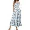 SHEKINI Vestito Lungo Estivo Donna Abito Donna Estivo Casual e Elegante Stampata Floreale Senza Manica con Tasche Abiti da Spiaggia Prendisole e Schiena Scoperta