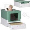 PawHut Lettiera per Gatti Chiusa in PP con Paletta Inclusa, Design Pieghevole, Cassetta Igienica per Gatto con Vassoio Estraibile e 2 Porte, 47.5x35.5x36.7 cm, Verde