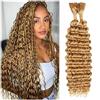 feibin Deep Wave Bulk Human Hair for Boho Braids, estensioni per capelli umani, tessitura, capelli veri naturali non trattati, senza trama, capelli brasiliani vergini colore 27# Human Hair Extension 14