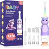 YUNCHI Spazzolino elettrico per bambini 0-3-6 anni, con timer, luce LED arcobaleno colorato, 4 testine morbide, alimentato a batteria, per ragazze, ragazzi, bambini, YUNCHI K3 (unicorno viola)