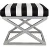 Atelier Del Sofa Elegante pouf con cornice in metallo, larghezza 50 cm, altezza 42 cm, profondità 40 cm, tessuto 100% poliestere, elegante argento, bianco e nero per spazi moderni