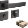 APECS Maniglia per porte interne, moderna, per porta di casa e porta interna, con rosette quadrate, colore grafite opaco, con materiale di fissaggio per porta, modello REGULUS WC - bagno